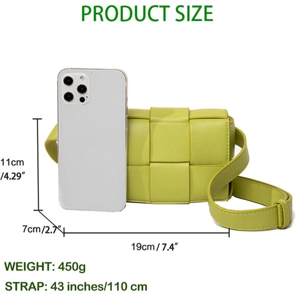 Mini Woven Faux Leather Crossbody Waist Pack Bag with Adjustable Belt Black - Picture 4 of 7